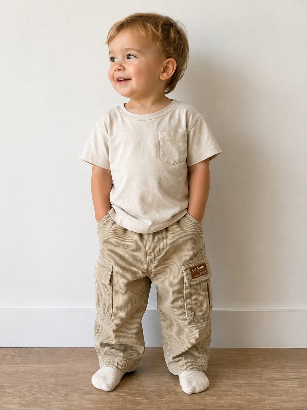 OshKosh Corduroy Cargo Pants in Light Khaki For Kids